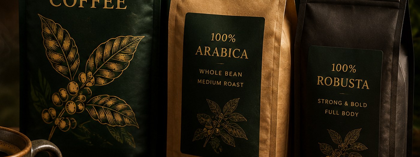 Green, roasted and ground coffee with export packaging