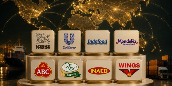 Nestlé, Unilever, Mondelez, Indofood, Khong Guan, Wings, ABC, Unifam, INACO, Denex